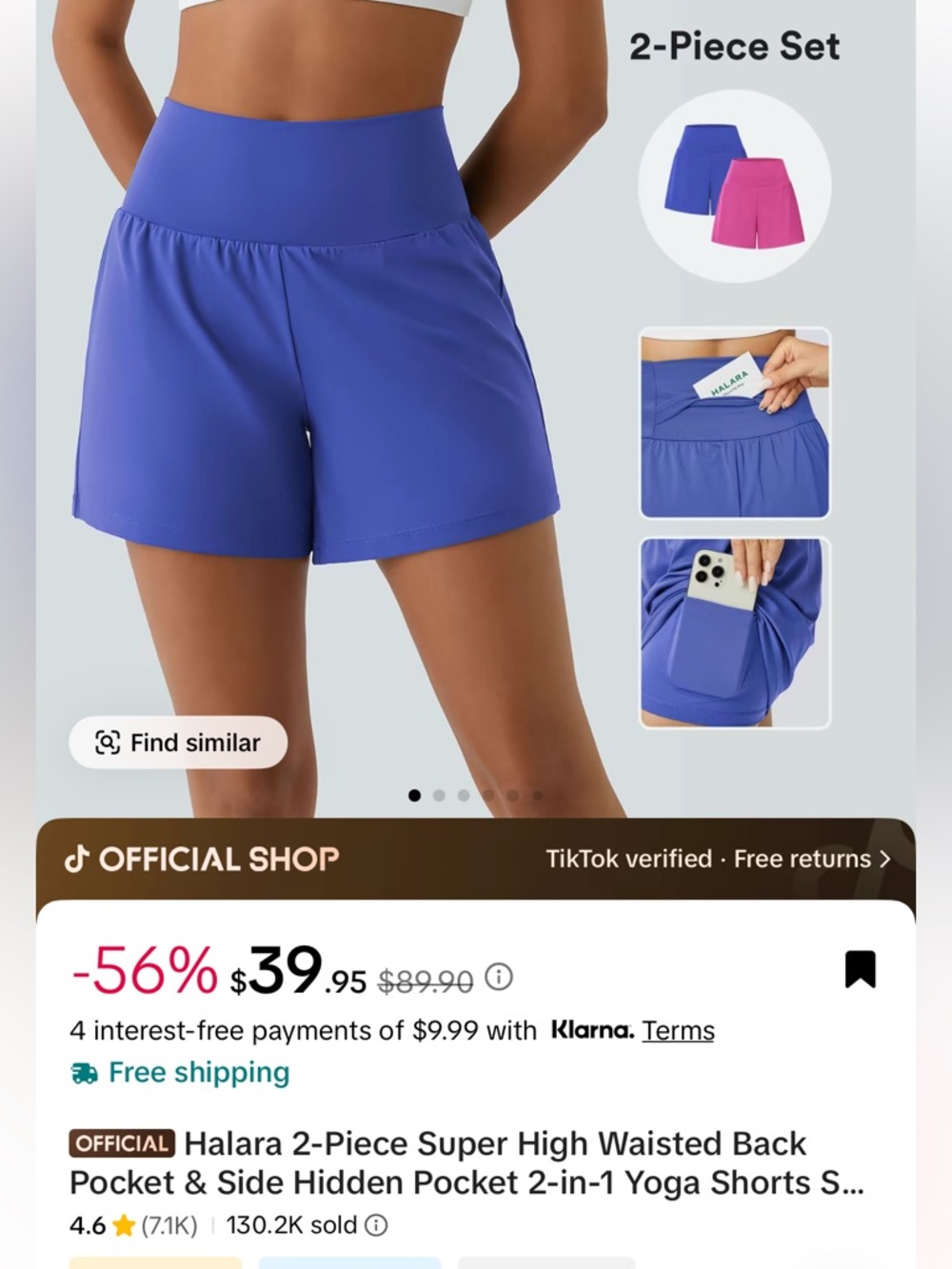 Black AND Blue HALARA High-Waist 2-in-1 Yoga Shorts- 2 Pairs